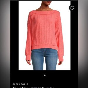 Free People Bright Coral Crew Neck Sweater